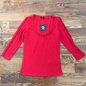 NWT lacing sleeve red top